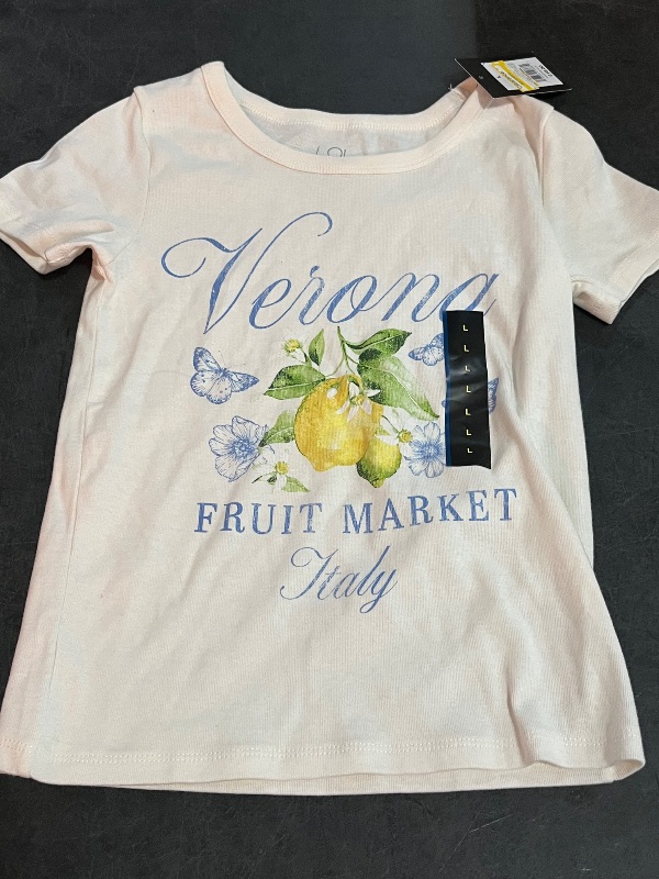 Photo 1 of (L) Girls' Verona Graphic Baby T-Shirt - Ivory L: Cotton-Polyester Blend, Lemon Print, Short Sleeve, Jersey Fabric