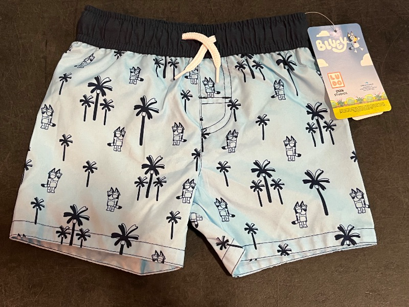 Photo 1 of 2T Toddler Boys' Bluey Swim Shorts - Blue 2T: Polyester Microfiber, Tagless, Mid Rise, Front Drawstring, UPF 50+ Protection