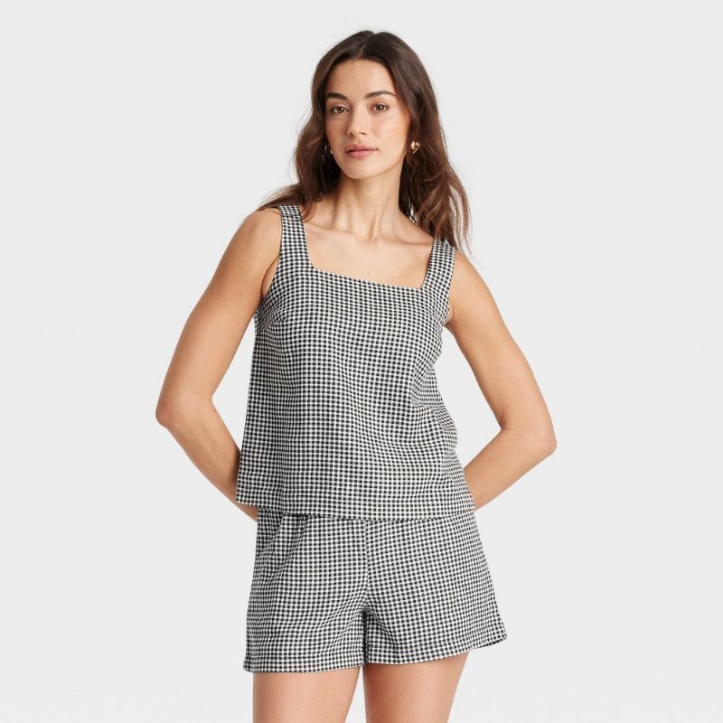 Photo 1 of (M) Women's Linen Tank Top - a New Day™ Black Gingham M: Midweight Canvas, Loose Fit, Squareneck, Wide Straps