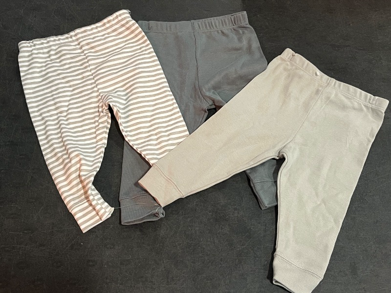 Photo 1 of (6-9M) Baby 3pk Cotton Pants - Cloud Island™ Gray 6-9M: Midweight Pull-on, Full Waistband Elastic, Ankle Length, Solid & Stripe Patterns