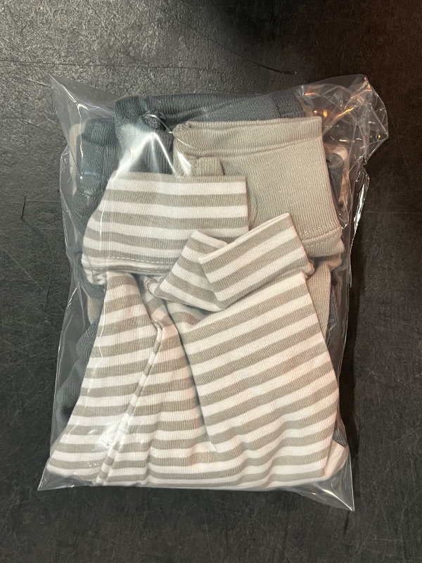 Photo 1 of (6-9M) Baby 3pk Cotton Pants - Cloud Island™ Gray 6-9M: Midweight Pull-on, Full Waistband Elastic, Ankle Length, Solid & Stripe Patterns