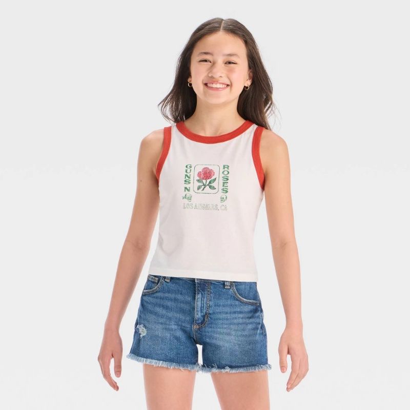 Photo 1 of (S) Girls' Graphic Guns N' Roses Tank Top - White S: Cotton Polyester Blend, Scoopneck, Sleeveless