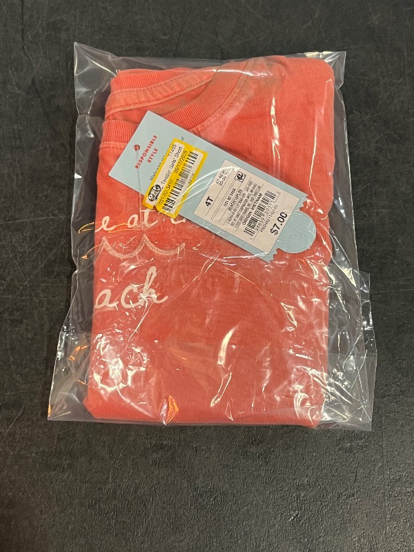 Photo 1 of (4T) Toddler Girls' Short Sleeve Beach Graphic T-Shirt - Cat & Jack™ Coral Orange 4T