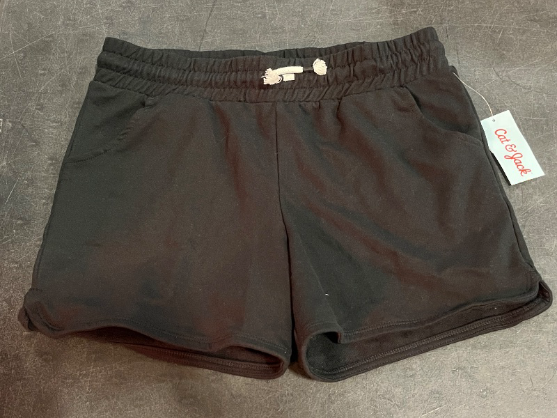 Photo 1 of (XXL) Girls' Pull-on Knit Shorts - Cat & Jack Black XXL: Midweight French Terry, Side Pocket, Flexible Drawstring, 4.75" Inseam