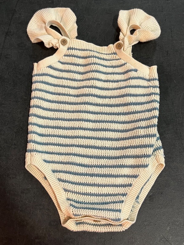 Photo 1 of (6-9M) Stripped Onesie with Ruffle Sleeves Knitted