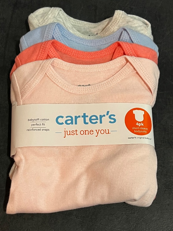 Photo 1 of (NB) Carter's Just One You® Baby Girls' 4pk Shorts Solid Bodysuit - Newborn: Cotton Blend, Lightweight, Crotch Snap, Machine Washable