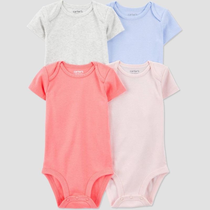 Photo 1 of (NB) Carter's Just One You® Baby Girls' 4pk Shorts Solid Bodysuit - Newborn: Cotton Blend, Lightweight, Crotch Snap, Machine Washable