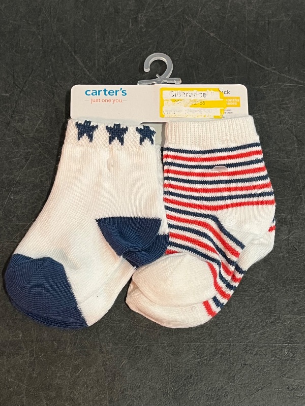 Photo 1 of 6-12M Carter's Just One You® Baby 2pk Stars & Striped Socks - 6-12M: Lightweight Knit Crew,