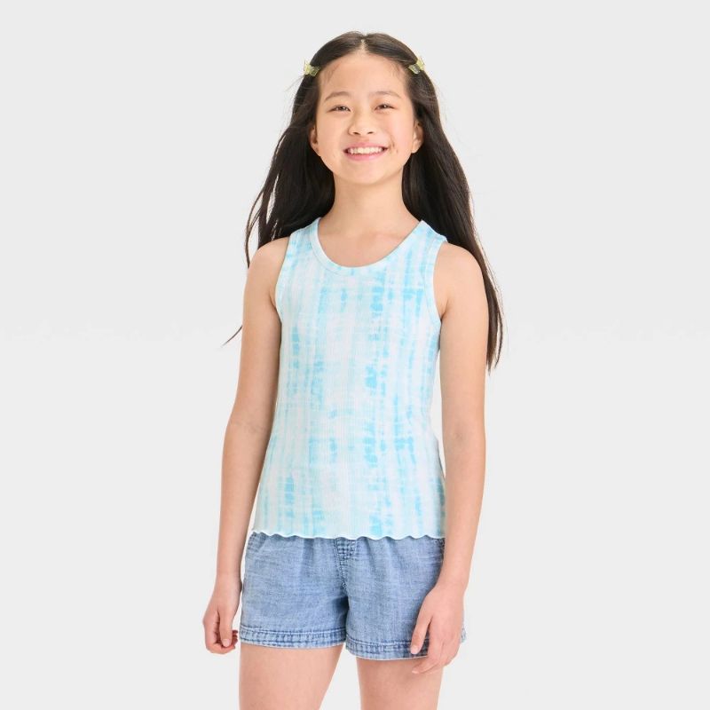 Photo 1 of (XS) Girls' Ribbed Tie-Dye Tank Top - Cat & Jack™ Light Turquoise Blue XS: Sleeveless Pullover