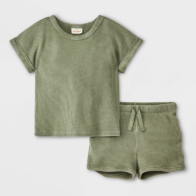 Photo 1 of (0-3M) Baby Waffle Top & Bottom Set - Cat & Jack™ Green 0-3M