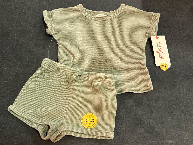 Photo 1 of (0-3M) Baby Waffle Top & Bottom Set - Cat & Jack™ Green 0-3M