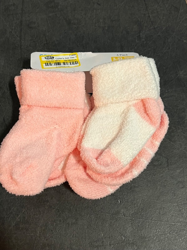 Photo 1 of 3-12M Carter's Just One You® Baby Girls' 4pk Chenille Socks - Pink 3-12M: Lightweight Knit Ankle Socks, Solid & Stripes, Machine Washable