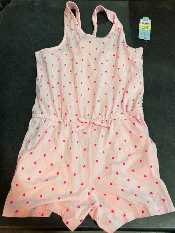 Photo 1 of (L) Girls' Knit 'Heart' Romper - Cat & Jack™ Light Pink L: Sleeveless, Crisscross Back, Elastic Waistband