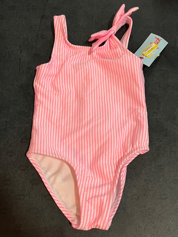 Photo 1 of 18M Baby Girls' Seersucker Striped One Piece Swimsuit with Bow- Cat & Jack™ Pink 18M: UPF 50+, Sleeveless, Elastic Leg