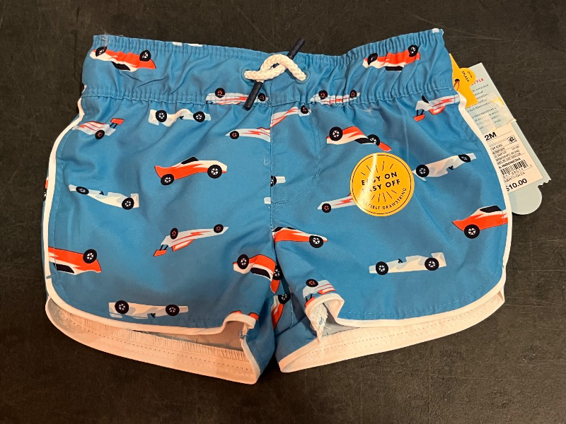 Photo 1 of 12M Baby Boys' Race Car Swim Shorts - Cat & Jack™ Dark Blue 12M: Recycled Polyester, Adjustable Strap, UPF 50+, Machine Wash