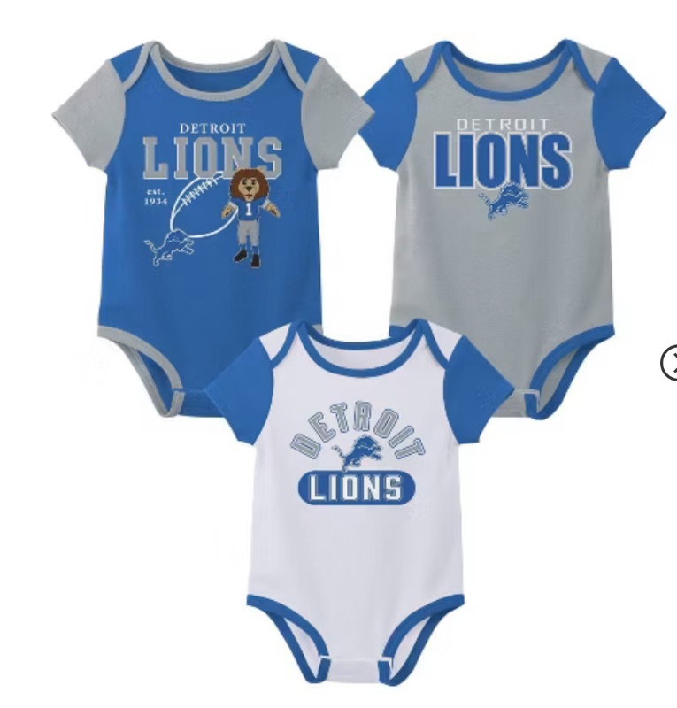 Photo 1 of (3/6M) Baby 3PK Onesies NFL Detroit Lions