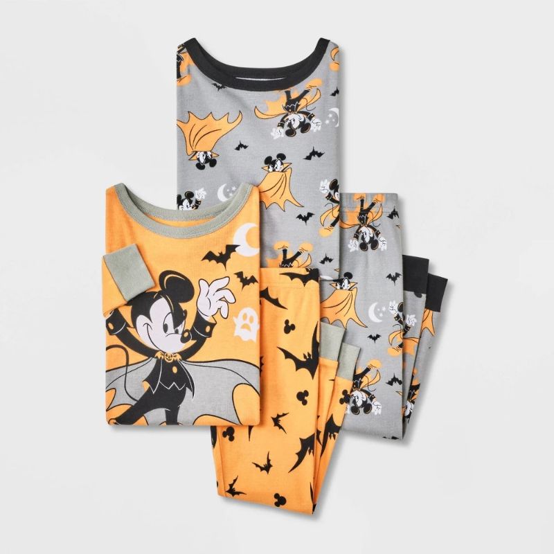 Photo 1 of 3T Toddler Boys' 4pc Mickey Mouse & Friends Cotton Long Sleeve Halloween Pajama Set - Orange/Gray/Black 3T