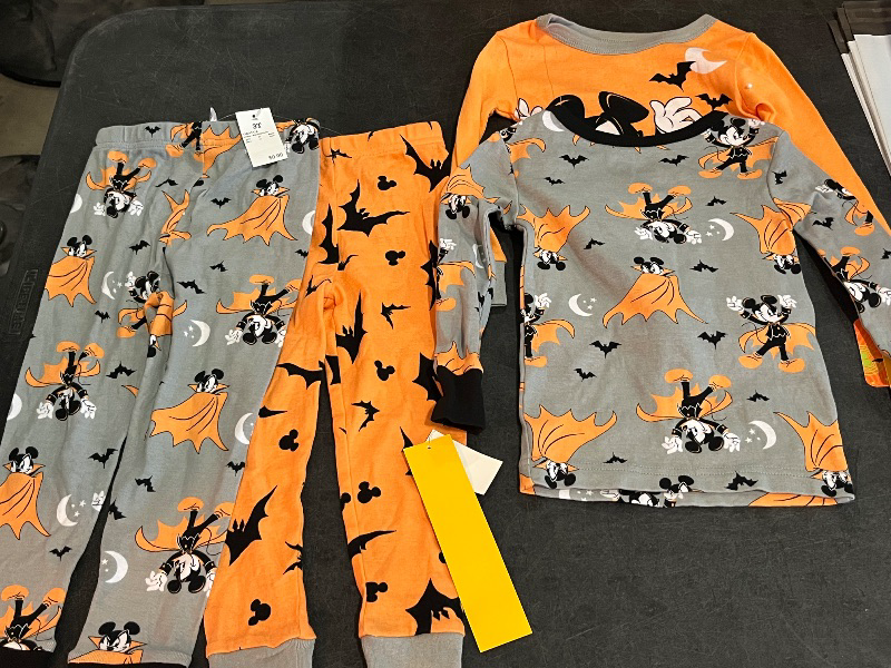 Photo 1 of 3T Toddler Boys' 4pc Mickey Mouse & Friends Cotton Long Sleeve Halloween Pajama Set - Orange/Gray/Black 3T