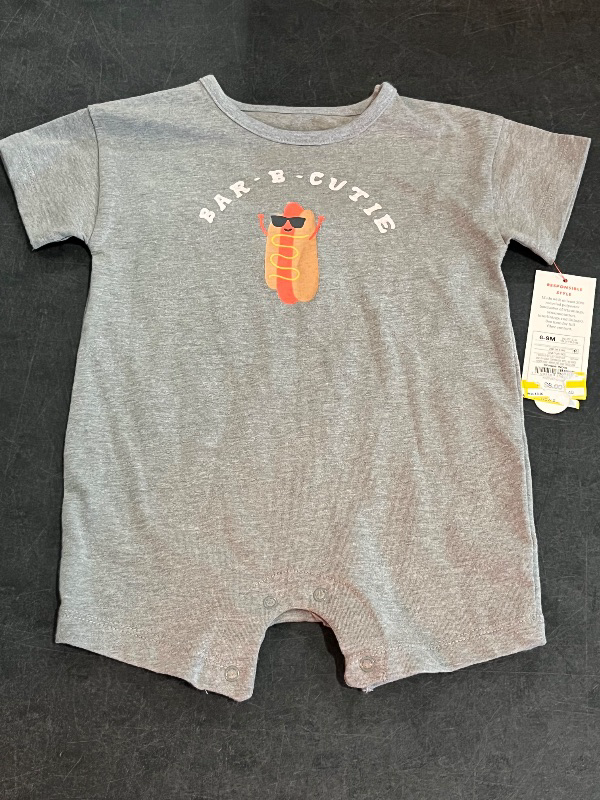 Photo 1 of 6-9M Baby Boys' Printed Romper - Cat & Jack™ Gray 6-9M: Lightweight Cotton Blend, Tagless, Crotch Snap, Short Sleeve