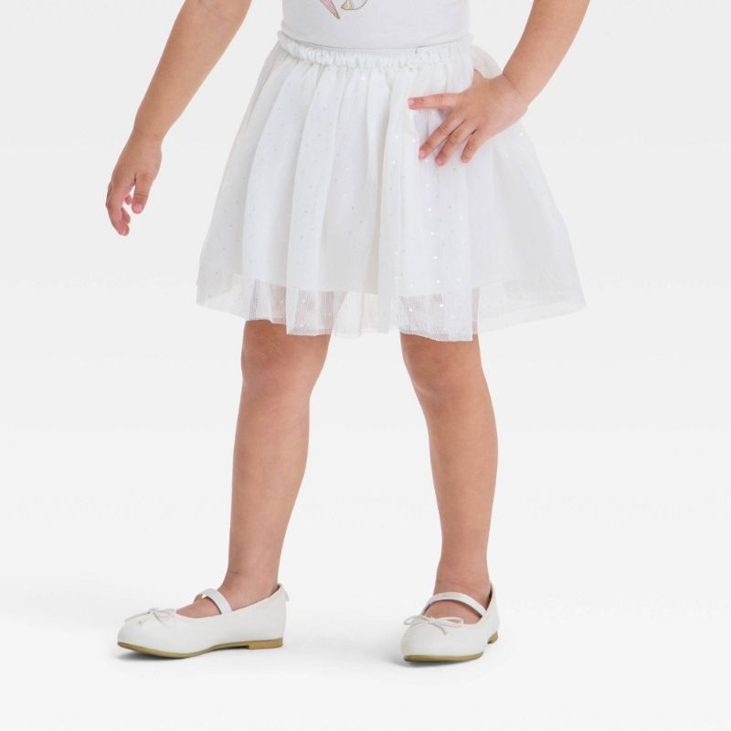 Photo 1 of 2T Toddler Girls' Tulle Skirt - Cat & Jack™ Cream 2T: Recycled Polyester, Adjustable Waistband, Elastic Closure, Above Knee Length