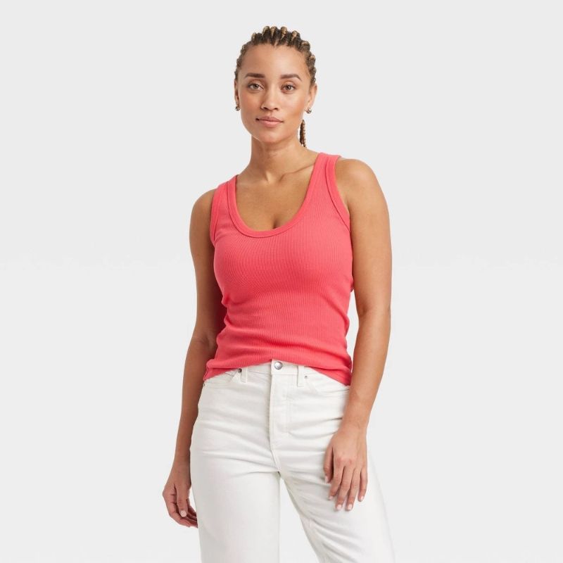 Photo 1 of (XS) Women's Slim Fit Tank Top - Universal Thread™ Coral Pink XS: Fitted Scoopneck, Midweight