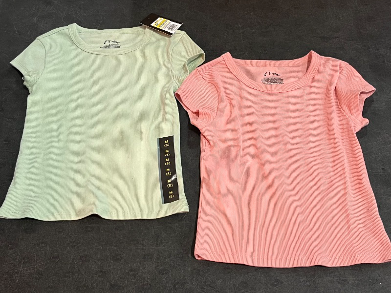 Photo 1 of M(8) Girls' Short Sleeve Ribbed T-Shirt 2Pk - Art Class™ Green, Pink