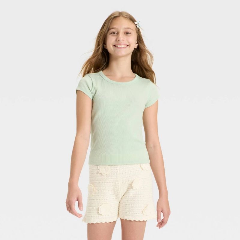 Photo 1 of M(8) Girls' Short Sleeve Ribbed T-Shirt 2Pk - Art Class™ Green, Pink