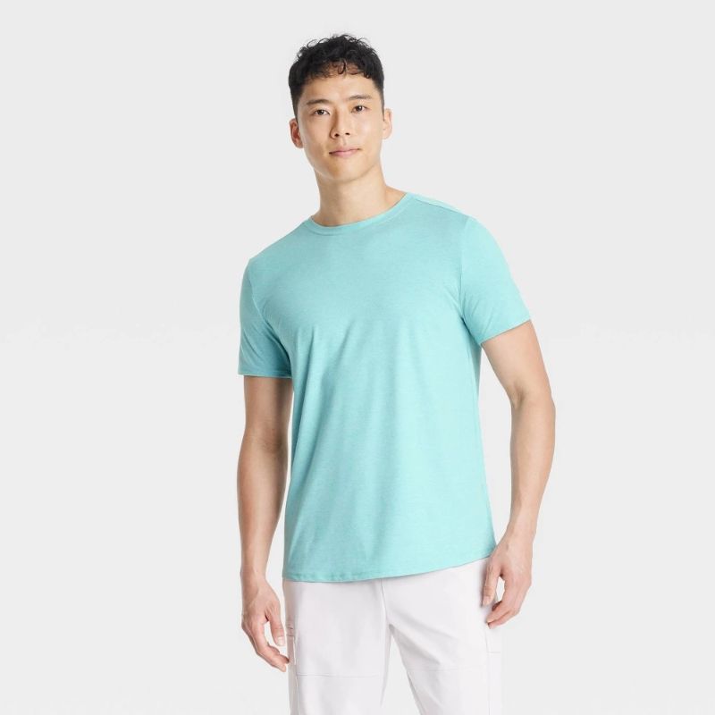 Photo 1 of (XL) Men's Short Sleeve Soft Stretch T-Shirt - All in Motion™ Teal Green XL: Moisture Wicking, Quick Dry, UPF 50+