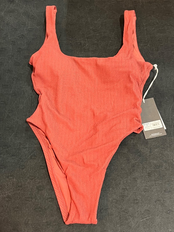 Photo 1 of (XS) Vitamin a Women's Terracotta Textured Scoop Neck One Piece Swimsuit - Terracotta XS: Recycled Nylon, Spandex, Removable Padding