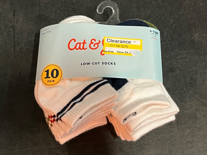 Photo 1 of 6-12M Baby 10pk Striped Ankle Socks - Cat & Jack™ 6-12M: Knit Rib Cuffs, Midweight Fabric