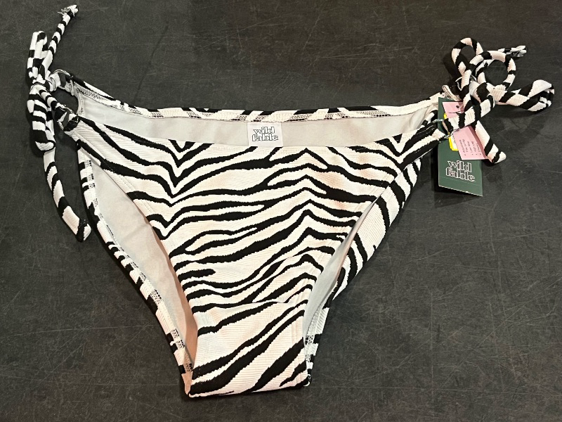 Photo 1 of (XL) Women's Textured Low-Rise High Leg Cheeky Side-Tie Bikini Bottom - Wild Fable™ Black/White Zebra Print XL: Jacquard Knit, Full Lining