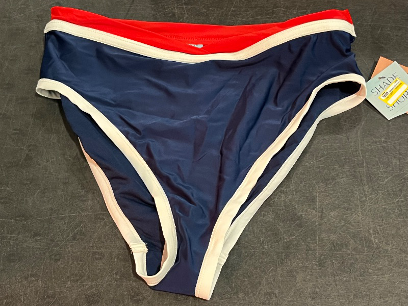 Photo 1 of (L) Women's Contrast Binding High Waist High Leg Medium Coverage Bikini Bottom - Shade & Shore™ Navy Blue X