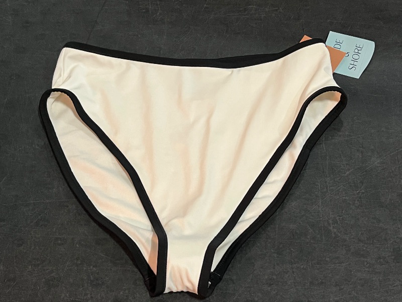 Photo 1 of (M) Women's Contrast Binding High Leg High-Rise Bikini Bottom - Shade & Shore™ Cream/Black M