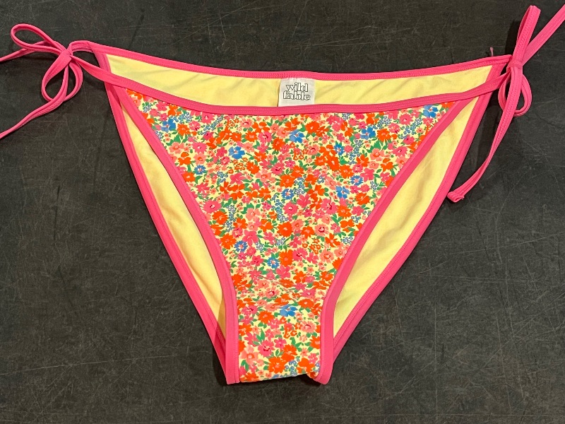 Photo 1 of (L) Women's Contrast Binding Low-Rise High Leg Cheeky Side-Tie Bikini Bottom- Wild Fable™ Pink Floral Print L: Recycled Polyester Lining