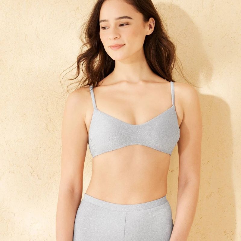 Photo 1 of (S) Women's Sparkle Scooped Bralette Bikini Top - Wild Fable™ Silver S: Open Back, Removable Cup, Knit