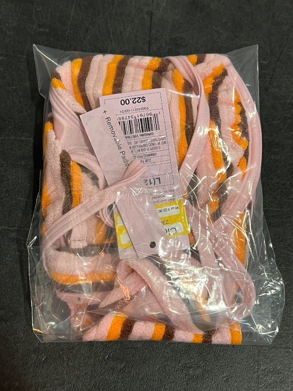 Photo 1 of (L) Women's Terry Cloth Striped Underwire Bikini Top - Wild Fable™ Orange L: Recycled Polyester, Adjustable Strap