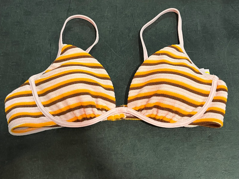Photo 1 of (L) Women's Terry Cloth Striped Underwire Bikini Top - Wild Fable™ Orange L: Recycled Polyester, Adjustable Strap
