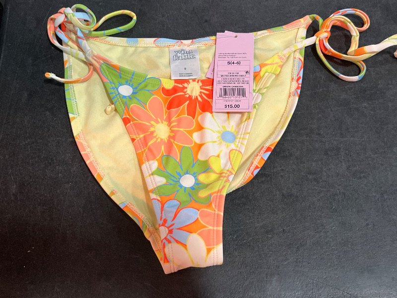 Photo 1 of (S) Women's Floral Print Low-Rise High Leg Cheeky Side-Tie Bikini Bottom - Wild Fable Yellow/Orange/Green S