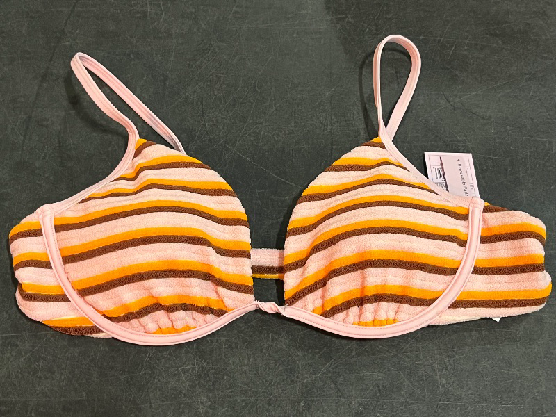 Photo 1 of (L) Women's Terry Cloth Striped Underwire Bikini Top - Wild Fable™ Orange L: Recycled Polyester, Adjustable Strap