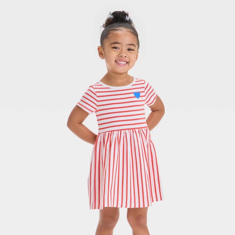 View 1 of 4T Toddler Girls' Striped Short Sleeve Dress - Cat & Jack™ Red 4T
