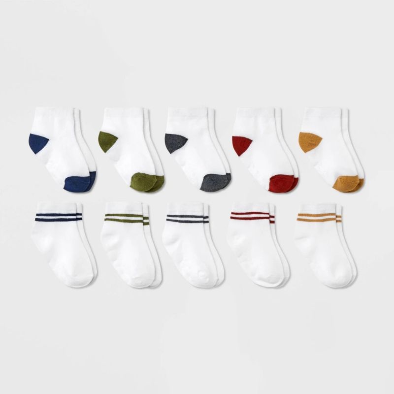 Photo 1 of 4T-5T Toddler 10pk Striped Ankle Socks - Cat & Jack™ 4T-5T: Knit Midweight Fabric, Rib Cuffs, Machine Washable