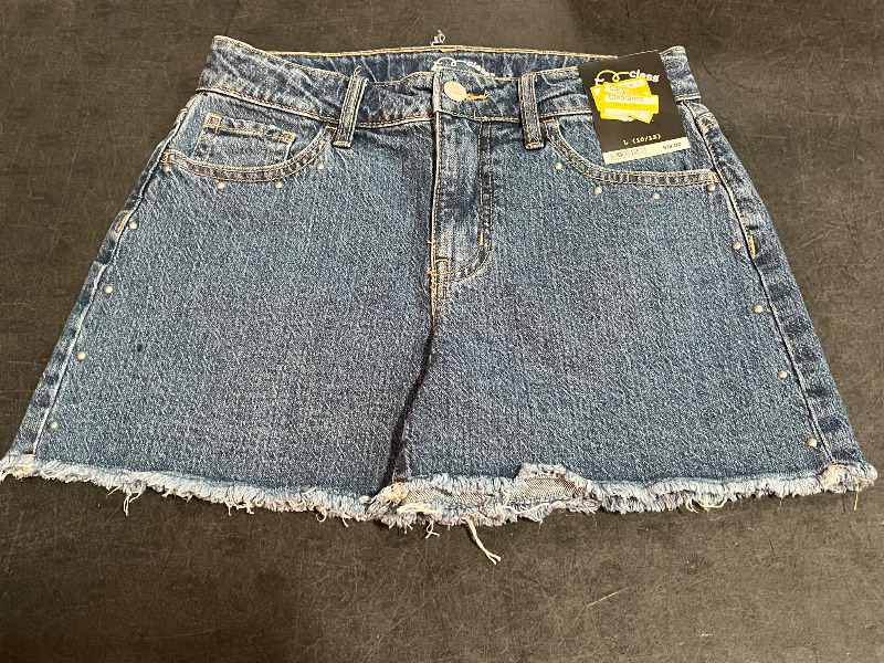 Photo 1 of (L) Girls' High-Rise a-Line Studded Denim Shorts - Art Class™ Medium Wash L: Adjustable Waistband, Frayed Hem