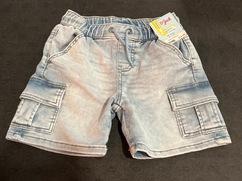 Photo 1 of (XS) Boys' 'at the Knee' Pull-on Cargo Denim Shorts - Cat & Jack™ Light Wash XS: Relaxed Fit, Elastic Waistband
