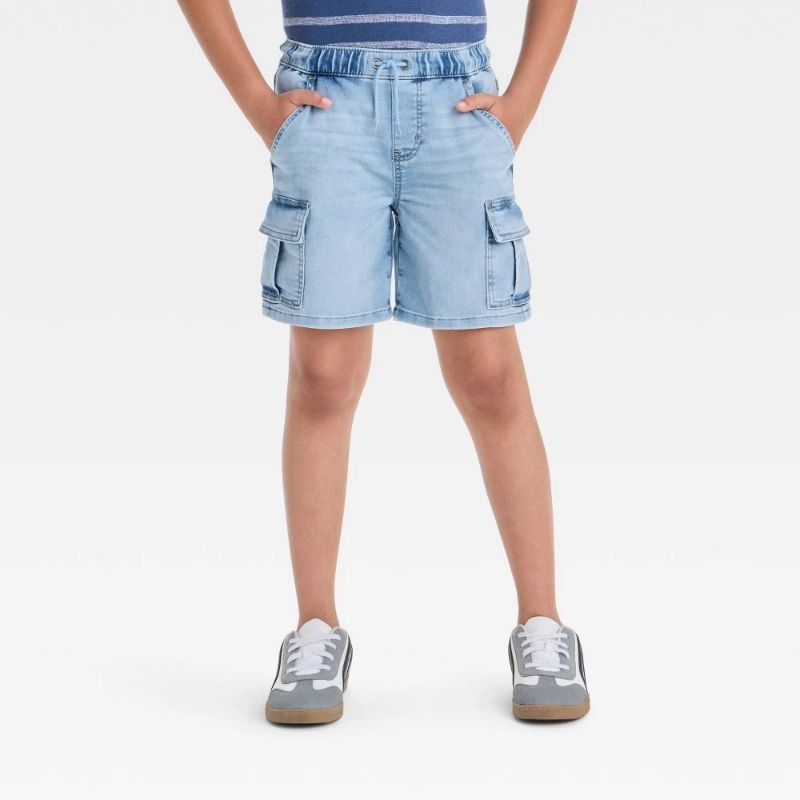 Photo 1 of (XS) Boys' 'at the Knee' Pull-on Cargo Denim Shorts - Cat & Jack™ Light Wash XS: Relaxed Fit, Elastic Waistband