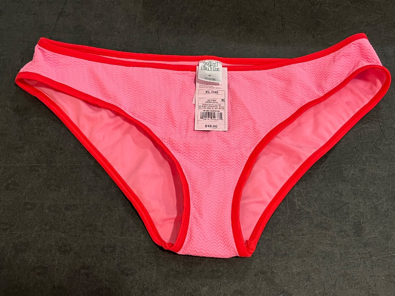Photo 1 of (XL) Women's Pucker Textured Contrast Binding Low-Rise Medium Coverage Bikini Bottom - Wild Fable™ Pink/Red XL: Nylon, Spandex