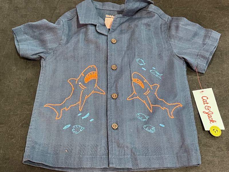 Photo 1 of 2T Toddler Boys' Embroidered Shark T-Shirt - Cat & Jack™ Dark Blue 2T: Button Down, Camp Collar