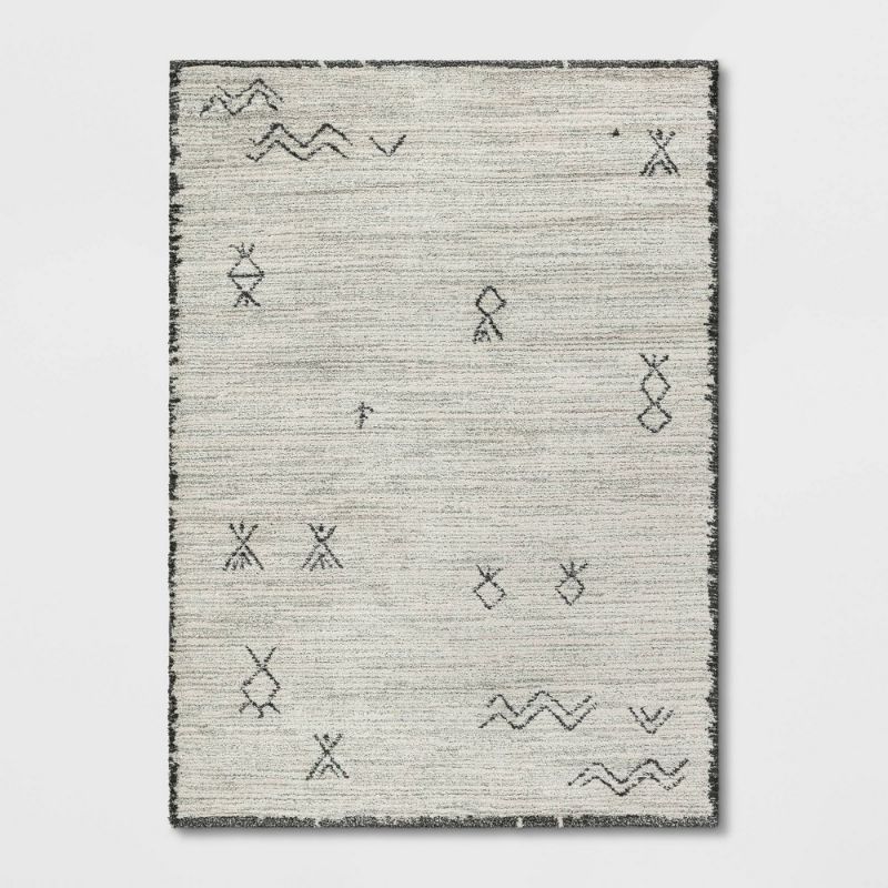 Photo 1 of 5'x7' Vola Geometric Symbol Area Rug Gray - Threshold™: Modern Medium Pile Indoor Rectangle Rug, Polypropylene