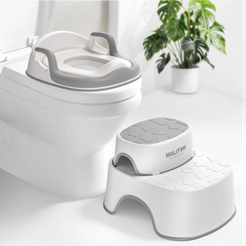 Photo 1 of Maliton Baby Potty Training Seat with Step Stool, Toddler Toilet Seat for Boys Girls, Anti-Slip Toddler Stool for Bathroom, Kitchen, Toilet Potty Training Set(One Potty Seat+Two Step Stool for Kids)