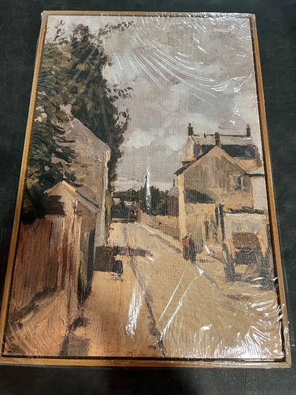 Photo 1 of Framed Canvas Wall Art, Country Street Landscape Art Prints, Old Architecture Vintage Decor Pictures, Retro Scenery Wall Paintings for Living Room Bedroom Kitchen Rustic Farmhouse Decor 16x24in