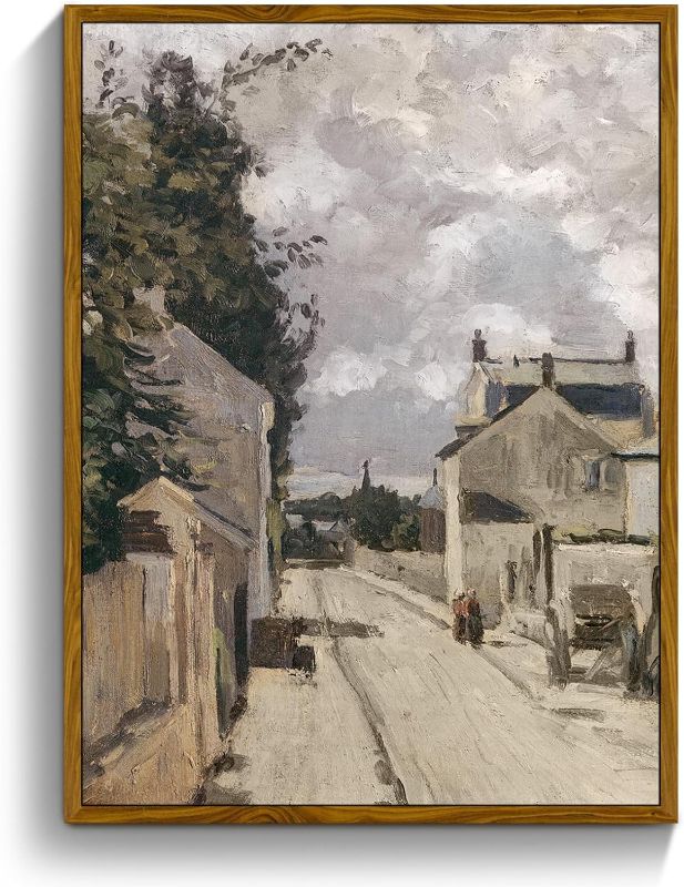 Photo 1 of Framed Canvas Wall Art, Country Street Landscape Art Prints, Old Architecture Vintage Decor Pictures, Retro Scenery Wall Paintings for Living Room Bedroom Kitchen Rustic Farmhouse Decor 16x24in